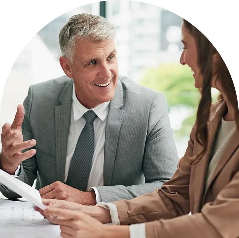 A man and woman talking to each other.